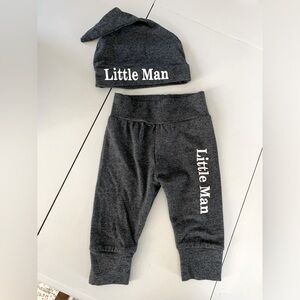 Like NEW Little Man Newborn Baby Infant Gray Joggers Sweatpants Hat Set